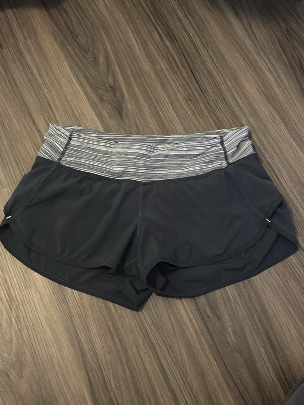 lululemon athletica Black Athletic Shorts with Gray Stripe Waistband